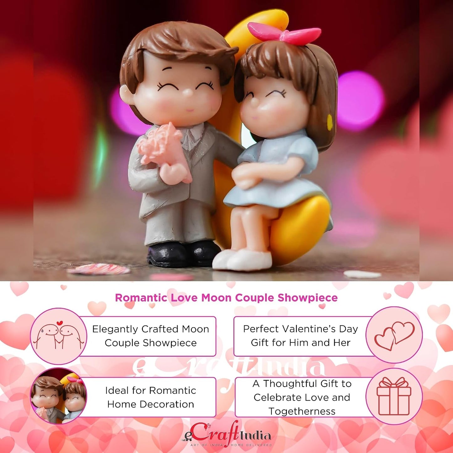 eCraftIndia Valentine Gift for Girlfriend Boyfriend Romantic Love Moon Couple Showpiece Valentine Day Gift for Husband Wife Special Love Her Him | Valentine Day Decoration Items
