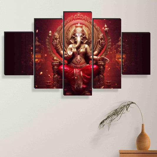 Ganesha Paintings for Wall Decoration - Set Of Five, 3d modern art Painting for Living Room Large Size with Frames for Home Decoration, Hotel, Office 76.2 cm x 45 cm SANFPNLS35480