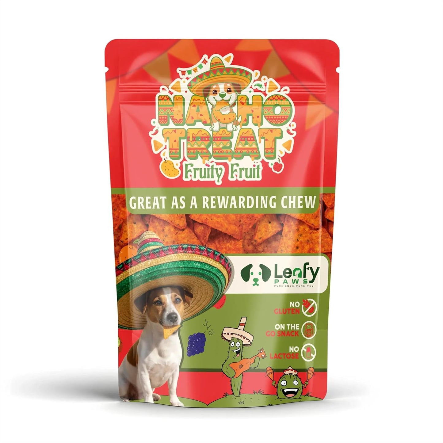 LeafyPaws Nacho Treats Dog Snacks (45g) | Natural Reward Treats for Dogs | 100% Natural Grain Free, Lactose Free, No Added Preservatives (Fruity Fruit)