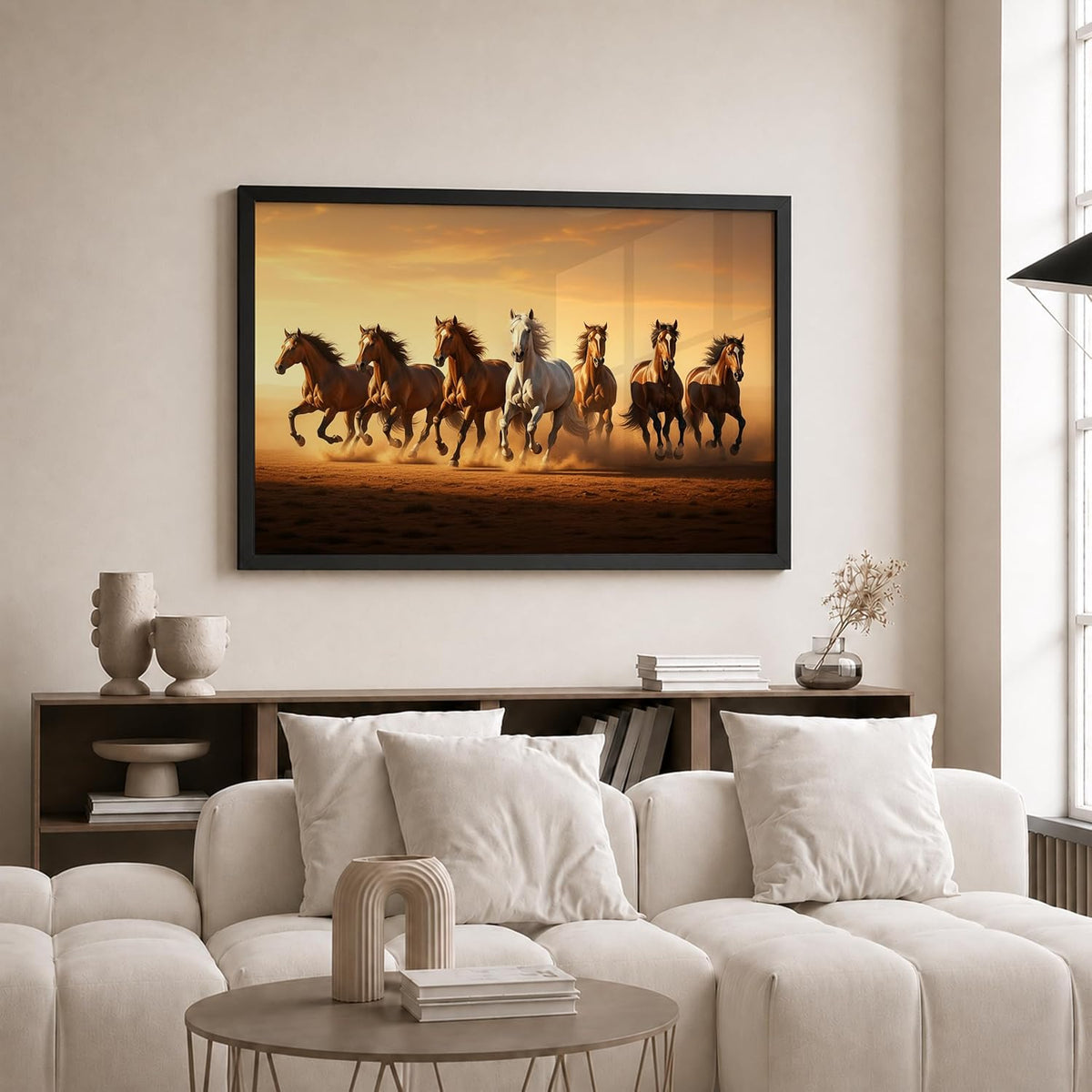 7 Horse Vastu Wall Painting (Landscape Collection) (Natural, Design 17, 48L x 33W cm)