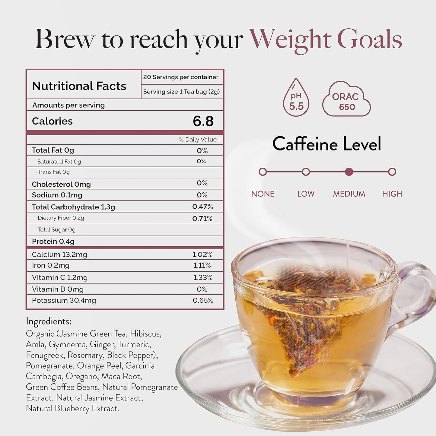 WELLBEING NUTRITION Slim Tea|Sliming Tea For Weight Management|Improves Metabolism, Satiety & Detox|Jasmine Green Tea, Garcinia Cambogia, Green Coffee Beans (40 Pyramid Tea Bags) - 40 Gram