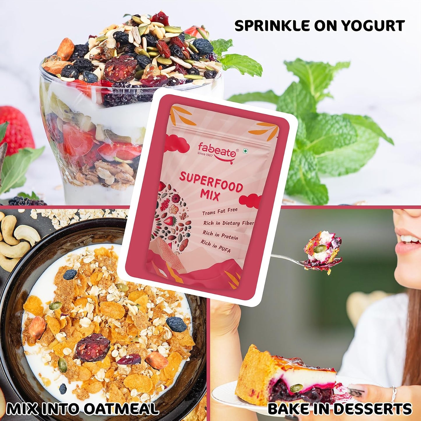 Fabeato 15-In-1 Premium Superfood Mix 200g |Trail Mix |Nuts, Dry Fruits, Seeds and Berries | Rich in Dietary Fiber, Rich in Protein|Trans Fat free|Rich in PUFA