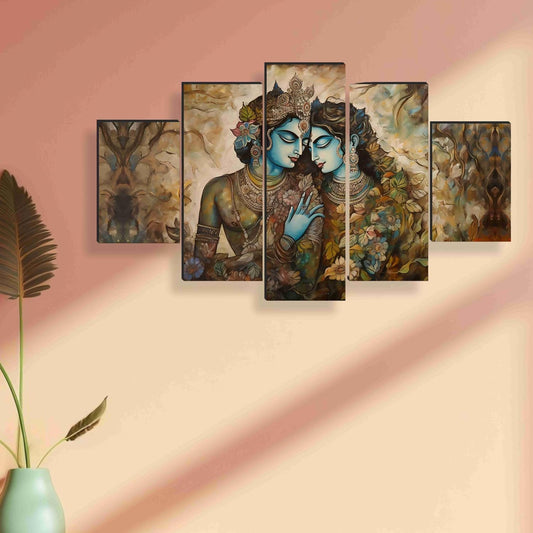 Radha krishna Paintings for Wall Decoration - Set Of Five, 3d modern art Painting for Living Room Large Size with Frames for Home Decoration, Hotel, Office 76.2 cm x 45 cm SANFPNLS35445