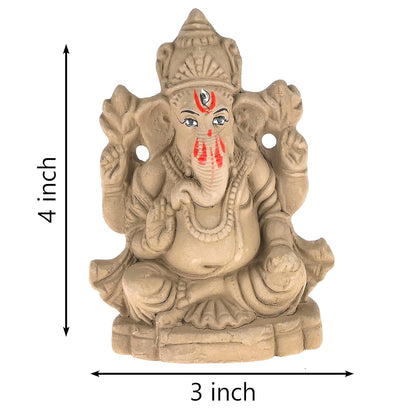 SAUDEEP INDIA Mitti Ganesh Idol | Eco-Friendly Mud/Clay 4 Bhuja Mukut Ganesh Murti | Ganpati Figurine for Visarjan | Biodegradable Ganesha Statue | Ganesh Chaturthi(4x3 Inches) (Regular Quality)