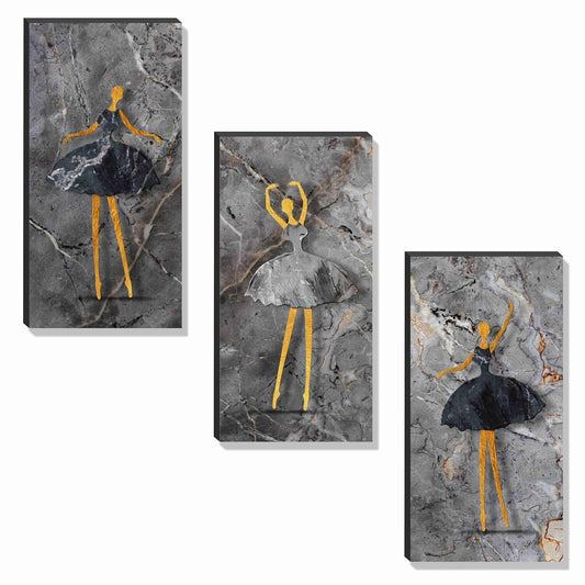 Paintings Dancing girl for Wall Decoration - Set Of 3, 3d modern art Painting for Living Room Large Size with Frames for Home Decoration, Hotel, Office 30 cm x 51 cm JC-17