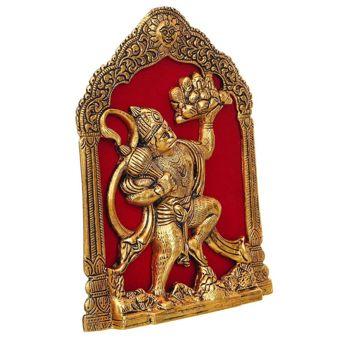 Metal Lord Hanuman Idol Statue for Home and Office Decor | Hanuman Ji Bajrang Bali Ki Murti for Home and Office Temple (7 x 8.5 Inches, Gold) (hanuman Ji)