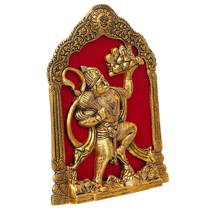 Metal Lord Hanuman Idol Statue for Home and Office Decor | Hanuman Ji Bajrang Bali Ki Murti for Home and Office Temple (7 x 8.5 Inches, Gold) (hanuman Ji)