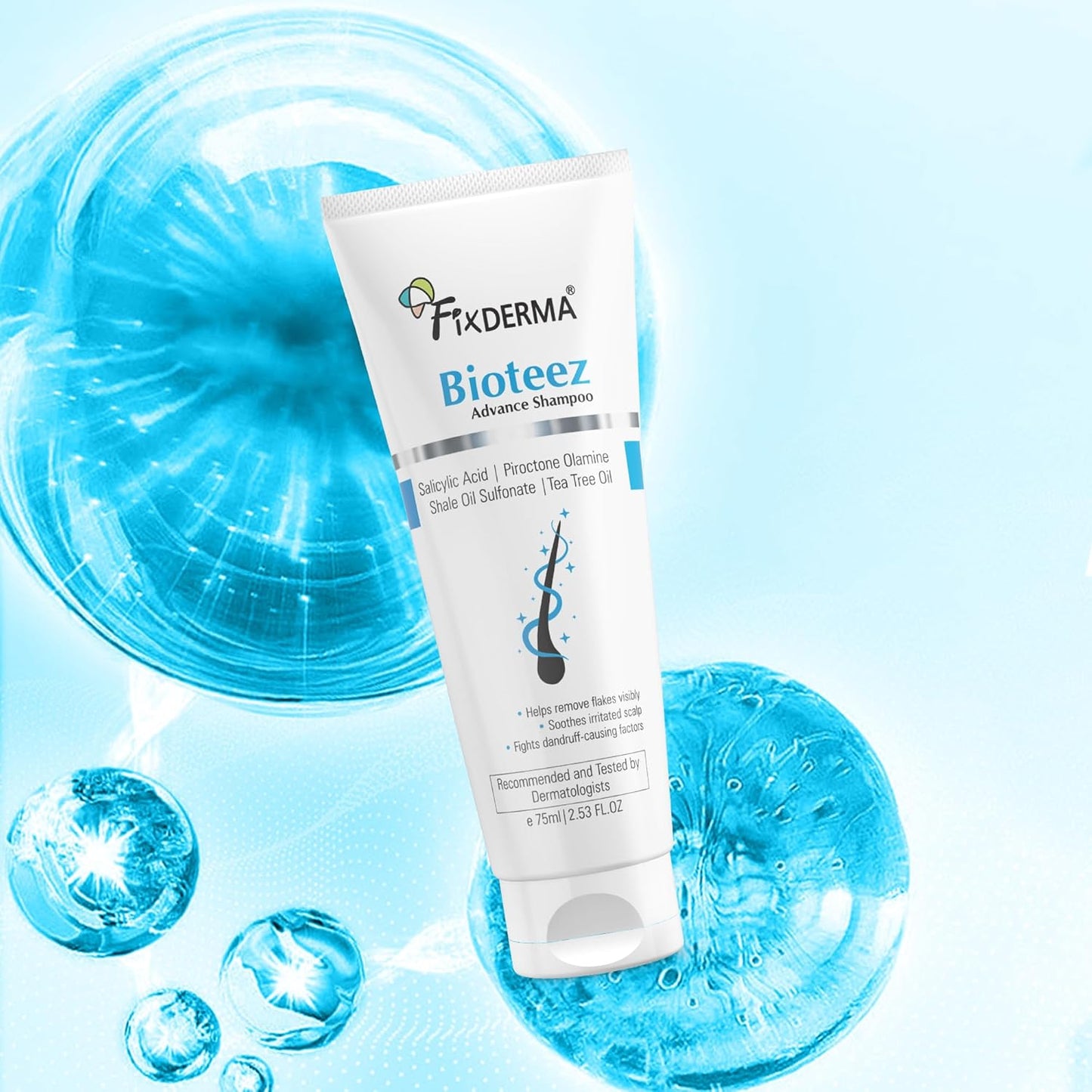 Fixderma Bioteez Advance Anti Dandruff Shampoo for Itchy & Psoriasis Scalp with Salicylic Acid| For Men & Women | Psoriasis Shampoo for Scalp - 75ml