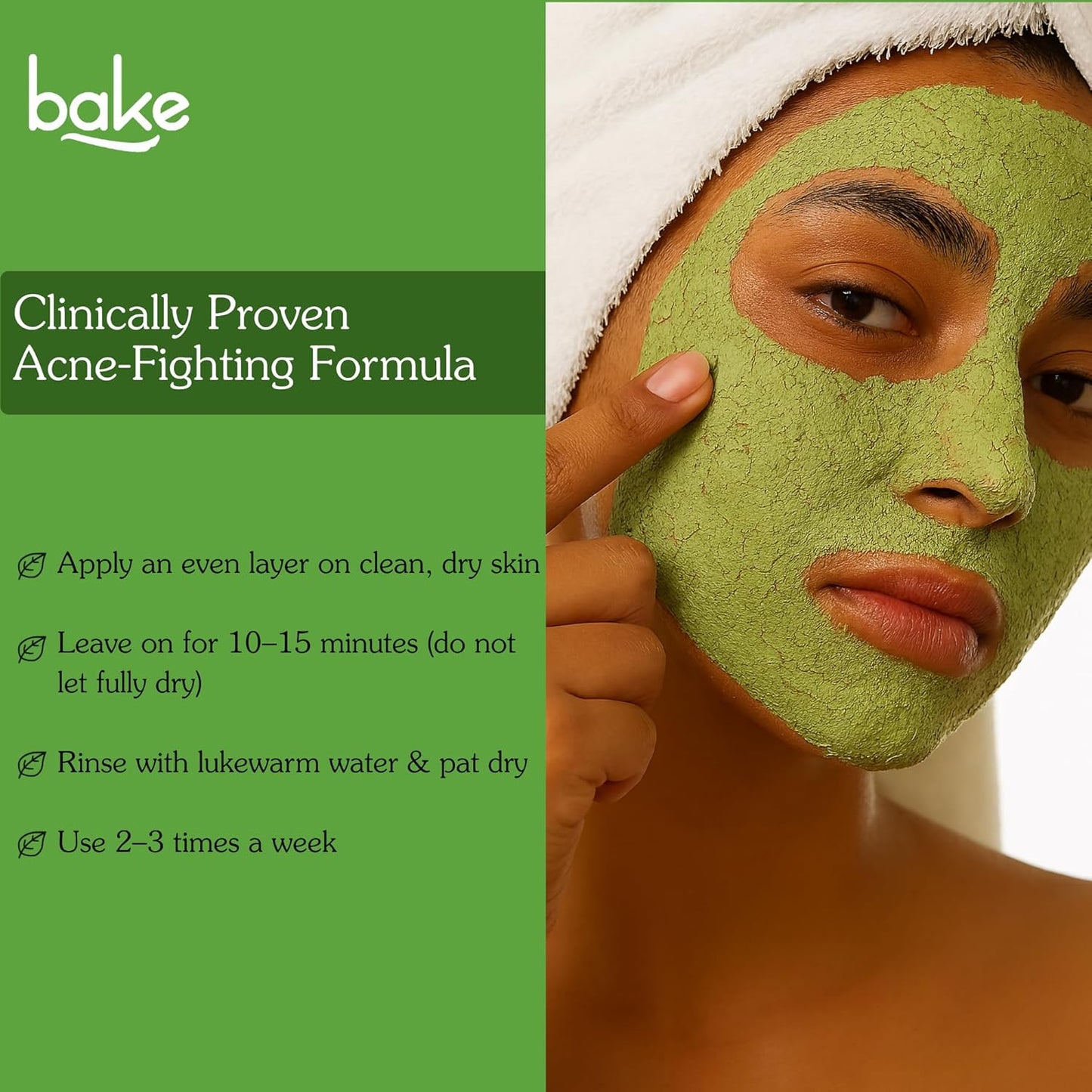 BAKE 2% Salicylic Acid Clay Mask Niacinamide for Acne Prone, Oily Skin, Open Pores & Blackheads | Anti Acne Clay Mask with Kaolin Clay | For Dark Spots, Oily Skin & Blemishes - 100g (Anti Acne)