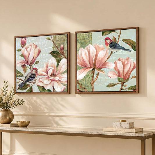 Floral Canvas Painting for Wall, Vintage Floral Framed Painting for living room Black, Size : 13x13 Inches