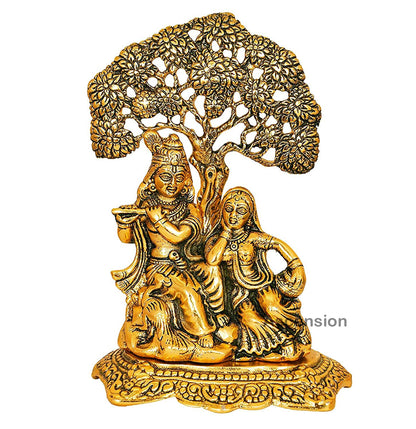 Metal Radha Krishna Idol Decorative Showpiece Statue for Puja Room Home Decor Office Desk Decoration Gift Items (7 x 6 Inches) Gold