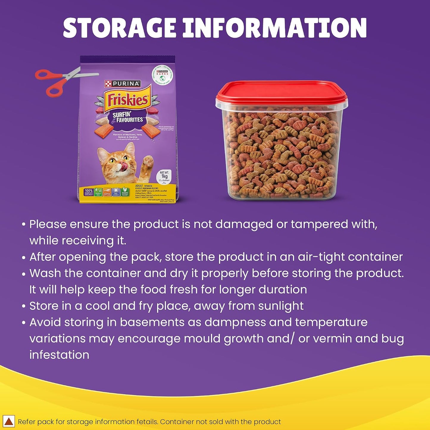 Purina Friskies Surfin' Favourites, Dry Food for Adult Cats, 1kg Pack | With Mackerel, Tuna, Salmon & Sardine Flavours, Complete Nutrition, Omega 3 & 6, Taurine, Calcium