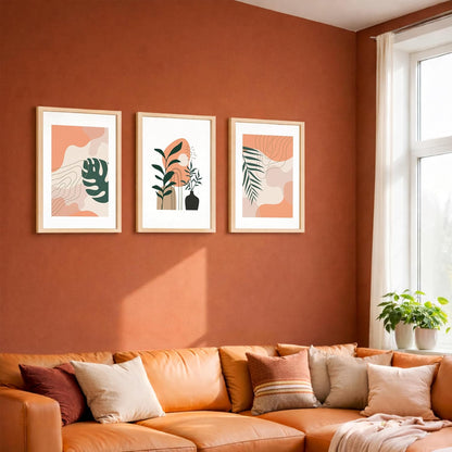 Wall decor paintings for living room, Modern art wall frames for home decoration (Tropical pattern) (Theme-Minimalist) Set of 3 (Art-1, 10x13inch)