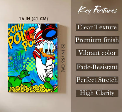 Pop Art Cartoon Duck Money Canvas Wall Art Painting For Living Room | Comic Graffiti Style Art Print Painting | Modern Street Wall Art for Home & Office, 41x56 cm