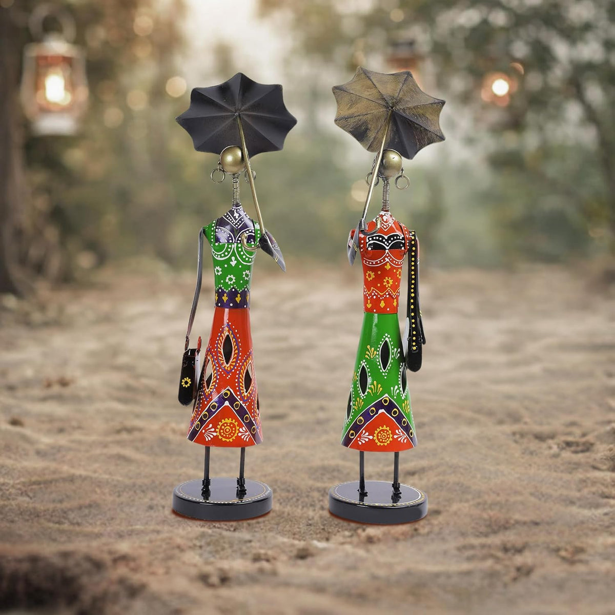 CraftVatika Metal Fashion Dolls with Umbrella Statue Decorative Showpiece Items for Home Decor Living Room Bedroom Table Desk Decoration & Gifts