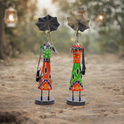 CraftVatika Metal Fashion Dolls with Umbrella Statue Decorative Showpiece Items for Home Decor Living Room Bedroom Table Desk Decoration & Gifts