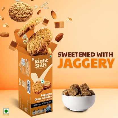 Right Shift Jaggery Oats Cookies, 100g| No Palm Oil, High Fibre Digestive| 3X Oats| 0% Maida, Refined Sugar| With Nuts & Seeds| Anytime Snack
