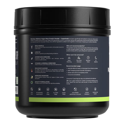 Black container with nutritional information on a white background