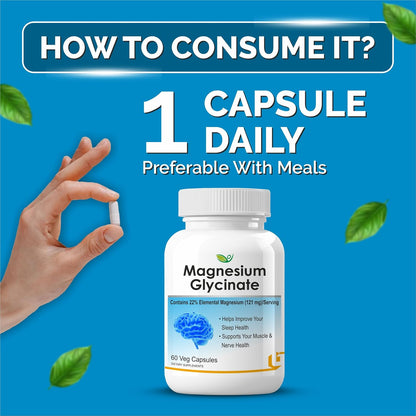 Biotrex Nutraceuticals Magnesium Glycinate | Highest Bioavailability | Cramps, Sleep & Mood balance | Chelated Form With Superior Absorption | Muscle Recovery & Nerve Function | 60 Veg Capsules