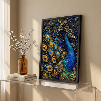 Royal Peacock Framed Wall Art, Black, 10x13 Inches