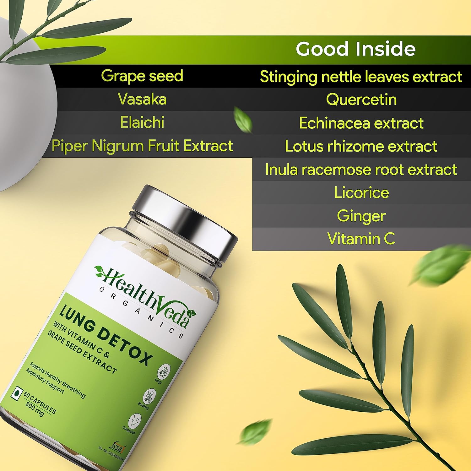 Zephivo HEALTH VEDA ORGANICS PRIVATE LIMITED Lung Detox With Vitamin C & Grape Seed Extract | 60 Veg Capsules | Supports Healthy Breathing | For Detoxification Of Lungs & Immunity | For Both Men & Women