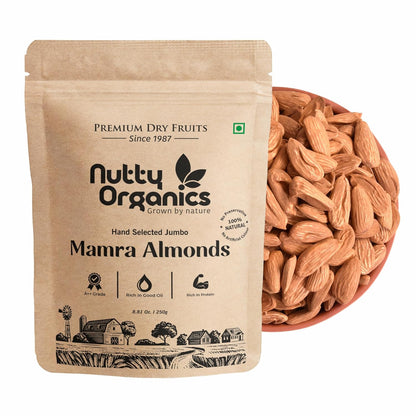 Nutty Organics Almonds Mamra (Grade A ++ Nuts, Premium,Rich In Oil, Imported) Richest Natural Source of Vitamins, Magnesium & Protien | Special Mamra Badam Giri