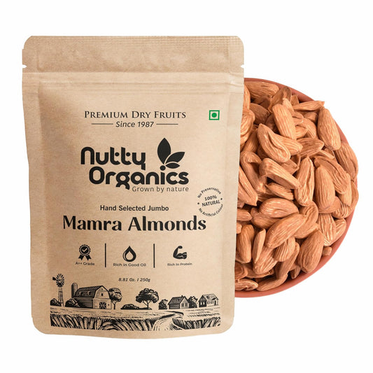 Nutty Organics Almonds Mamra (Grade A ++ Nuts, Premium,Rich In Oil, Imported) Richest Natural Source of Vitamins, Magnesium & Protien | Special Mamra Badam Giri