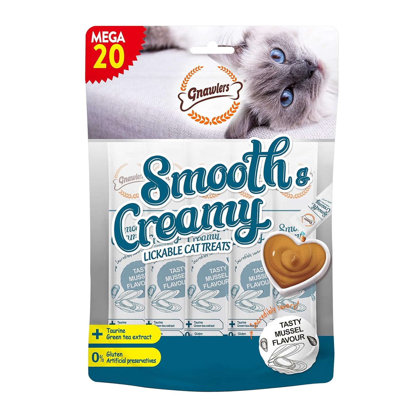 Gnawlers Lickable Wet Creamy Cat Treats with Tasty Mussel Flavour for Adult & Senior Cats, Healthy Cat Treat (Pack of 1x300g). Newly launched Exclusively Sold by DogsNCats