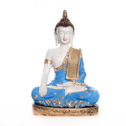 Meditating Lord Buddha Polyresin Statue (17.5 cm x 12.5 cm x 27.5 cm, Blue and White)
