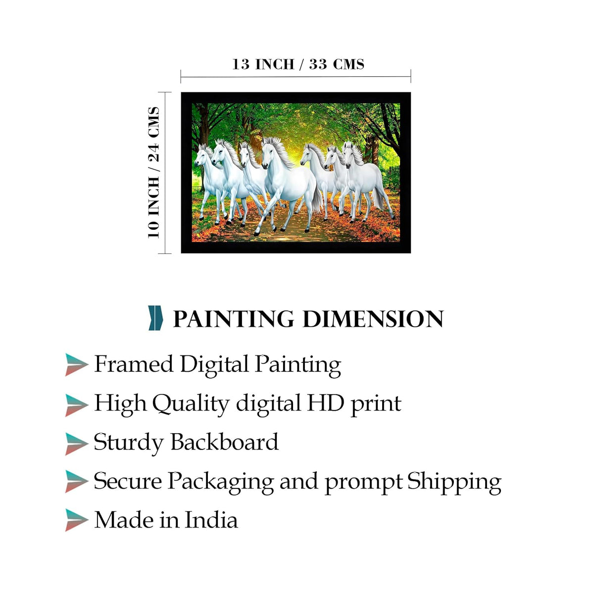 Runing Seven Horses Painting With Frame 13 Inches X 10 Inches (Style 2)