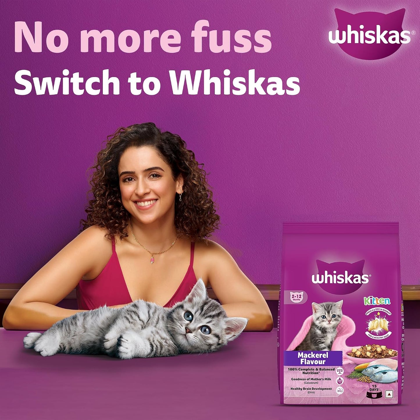 Whiskas Junior Mother Cat & Kitten (2-12 Months) Dry Cat Food, Mackerel Fish Flavour, 450 g, Contains 41 Essential Nutrients, Complete & Balanced Nutrition for Mother Cats & Kittens