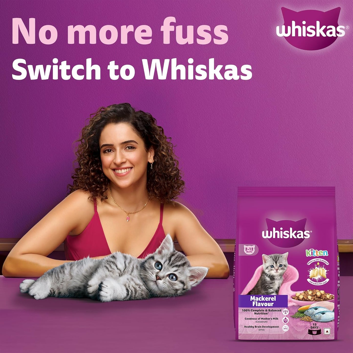 Whiskas Junior Mother Cat & Kitten (2-12 Months) Dry Cat Food, Mackerel Fish Flavour, 1.1 kg, Contains 41 Essential Nutrients, Complete & Balanced Nutrition for Mother Cats & Kittens