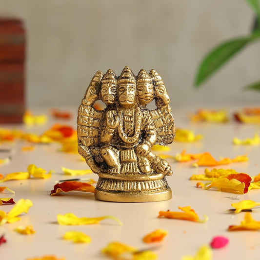 Panchmukhi Hanuman Ji Idol | Brass Five Face Hanuman Sculpture with Radiant Finish for Pooja Room | Festive Gift Idol (Design06: L4 x W2 x H5 cm)