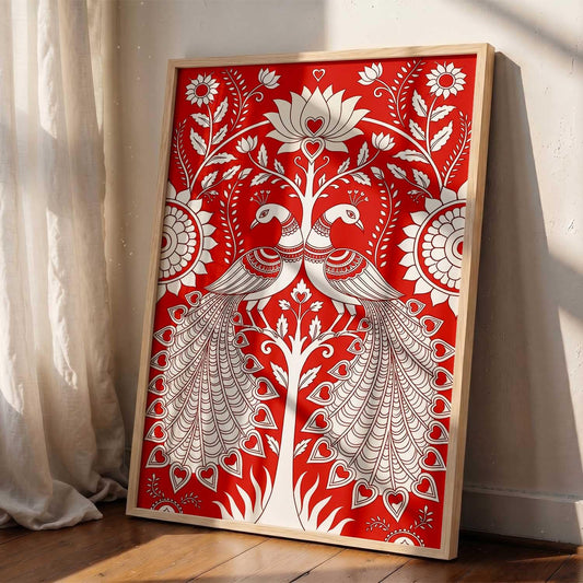 Indian Traditional Madhubani Art Wall Painting Home Decoration With Frame For Living Room Bed Room Hotel Wall Decor Digital Reprint Engineered Wood (13X17 inch)