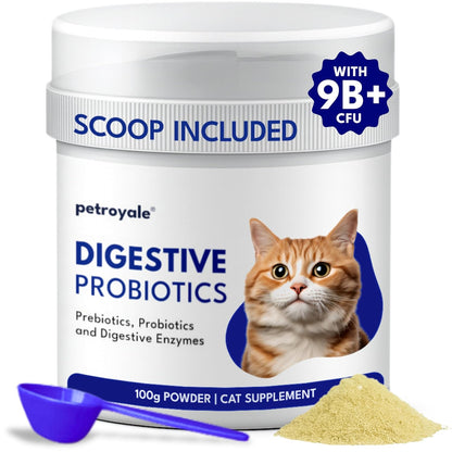 Petroyale Cat Digestive Probiotics - Cat Prebiotics & Probiotics Supplement - Prevents Diarrhea & Improves Gut Health - Cats Health Supplement for Digestion - 100 gm