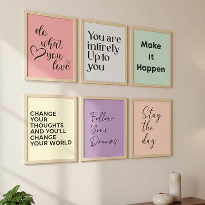 Aesthetic Motivational Quote Frames For Living Room, Bedroom, Multicolor, Inspirational Natural Posters Frame Wood Color Frames, 12.0 x 9.0 inch, Set of 6