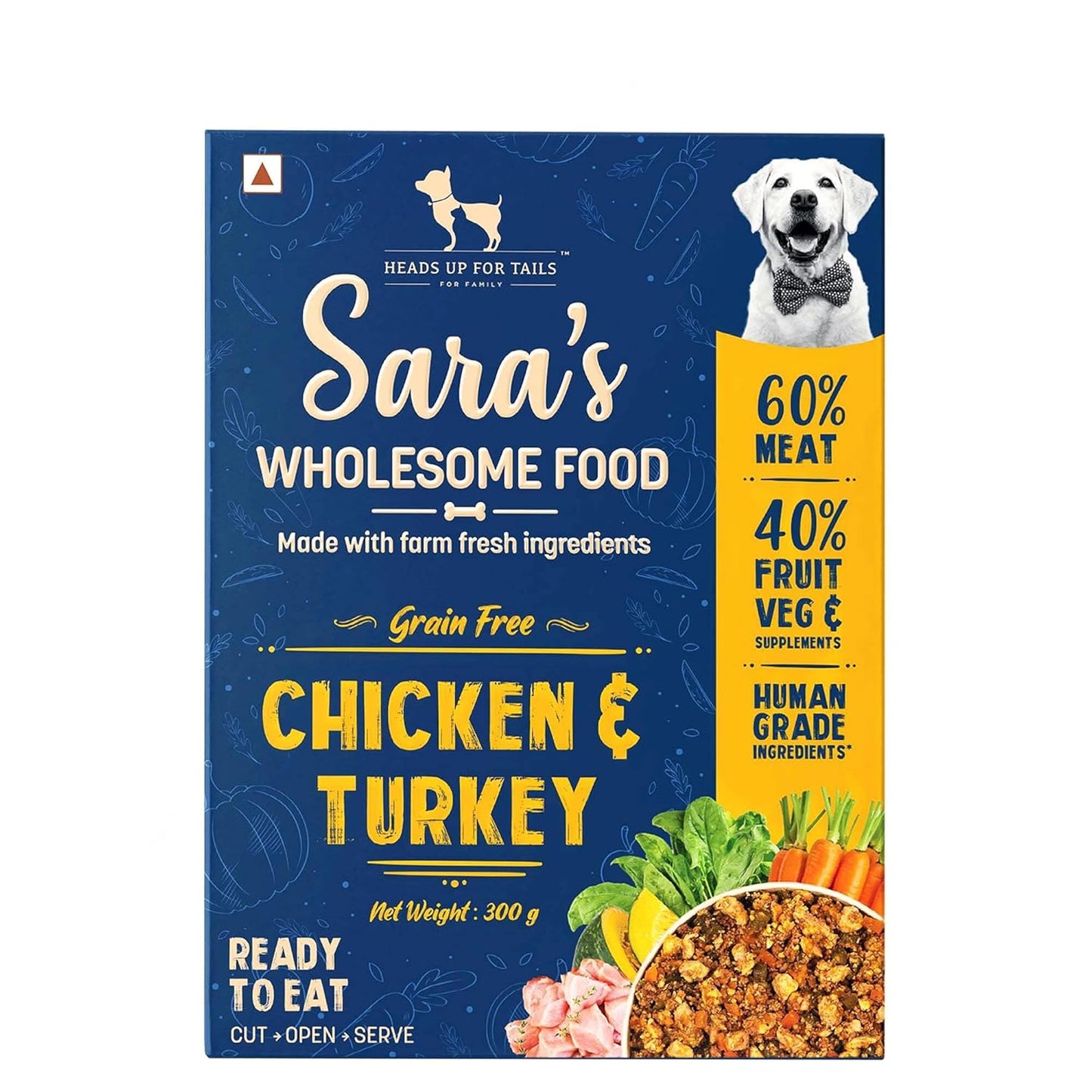 Sara's Wholesome by HUFT Grain-Free Chicken & Turkey Dog Food - 300 gm | Human Grade Ingredients | Gluten Free | Balanced Meal for Adults & Puppies