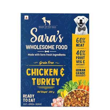 Sara's Wholesome by HUFT Grain-Free Chicken & Turkey Dog Food - 300 gm | Human Grade Ingredients | Gluten Free | Balanced Meal for Adults & Puppies