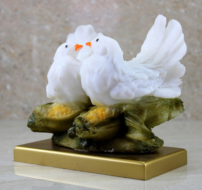 Resin Two Love Birds Fantasy Showpiece-6 Inches Height|Love Birds Statue For Goodluck,Gifts,Decorative,White