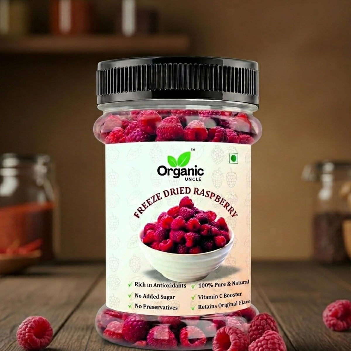 Organic Uncle Freeze Dried Raspberry | Crispy Fruit Snack | Made from Real Raspberries | No Added Preservatives | Ready to Eat – 15GM
