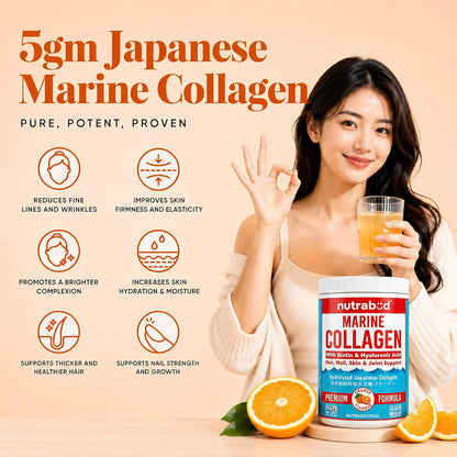 Nutrabud Japanese Marine Collagen Powder Supplement for Women,Men|No Added Sugar|Supports Skin Radiance,Healthy Hair,Nails & Joints|Hydrolyzed Collagen Peptides (Orange,200 grams)