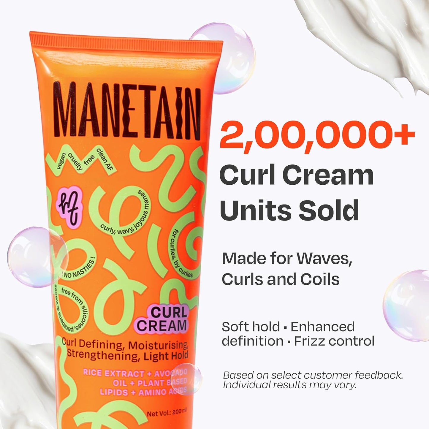 MANETAIN Curl Cream 200ml for Curly & Wavy Hair | Frizz Control, Soft Hold & Moisturizing Styling Cream | Enhances Natural Curls, Reduces Frizz | Sulfate-Free, Paraben-Free, Vegan Hair Care