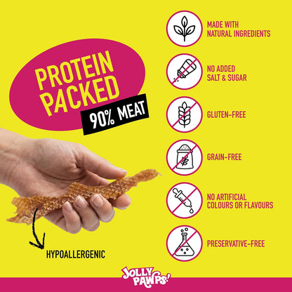 Jolly Pawps Duck Sliced Jerky Dog Treat – 90% Prime Cut Meat, Lab Tested, Grain Free, 0% Salt or Sugar, Dog Treats for Adult Dogs & Puppies 85g