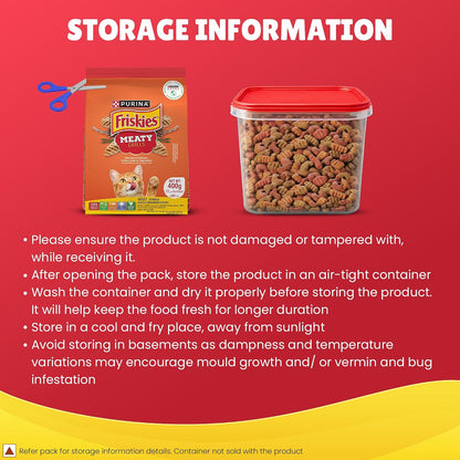 Purina Friskies Meat & Vegetable, Dry Food for Adult Cats, 400g Pack | With Meat & Vegetable, 100% Complete & Balanced, Quality Protein for Strong Muscles, Calcium & Vitamin D, Omega 6 & Zinc