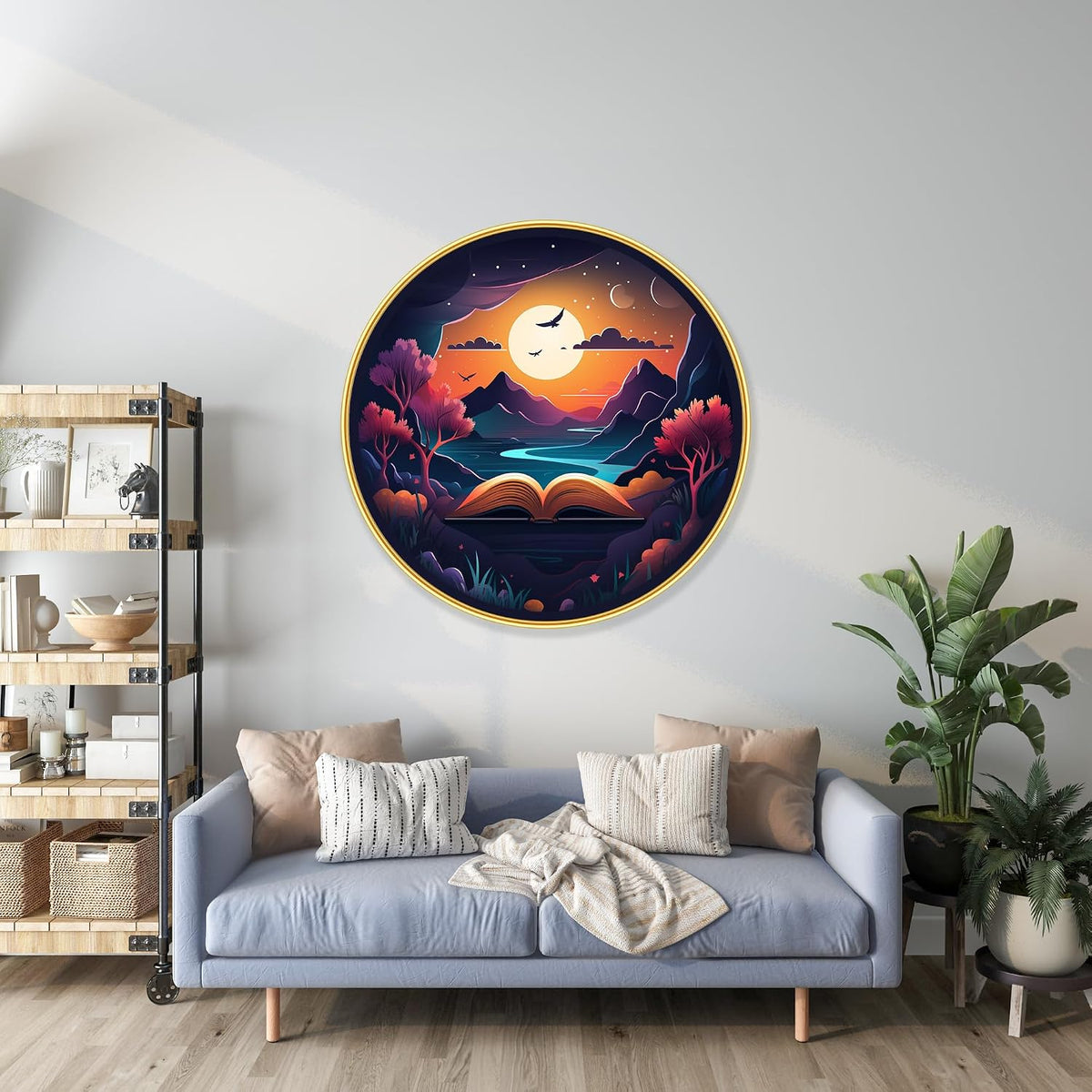 nature scenery Abstract modern art Premium Sparkle lamination Golden Slim Frame 50.8 cm x 50.8 cm Large Size, For Home/Office/Hotel painting GRL-31