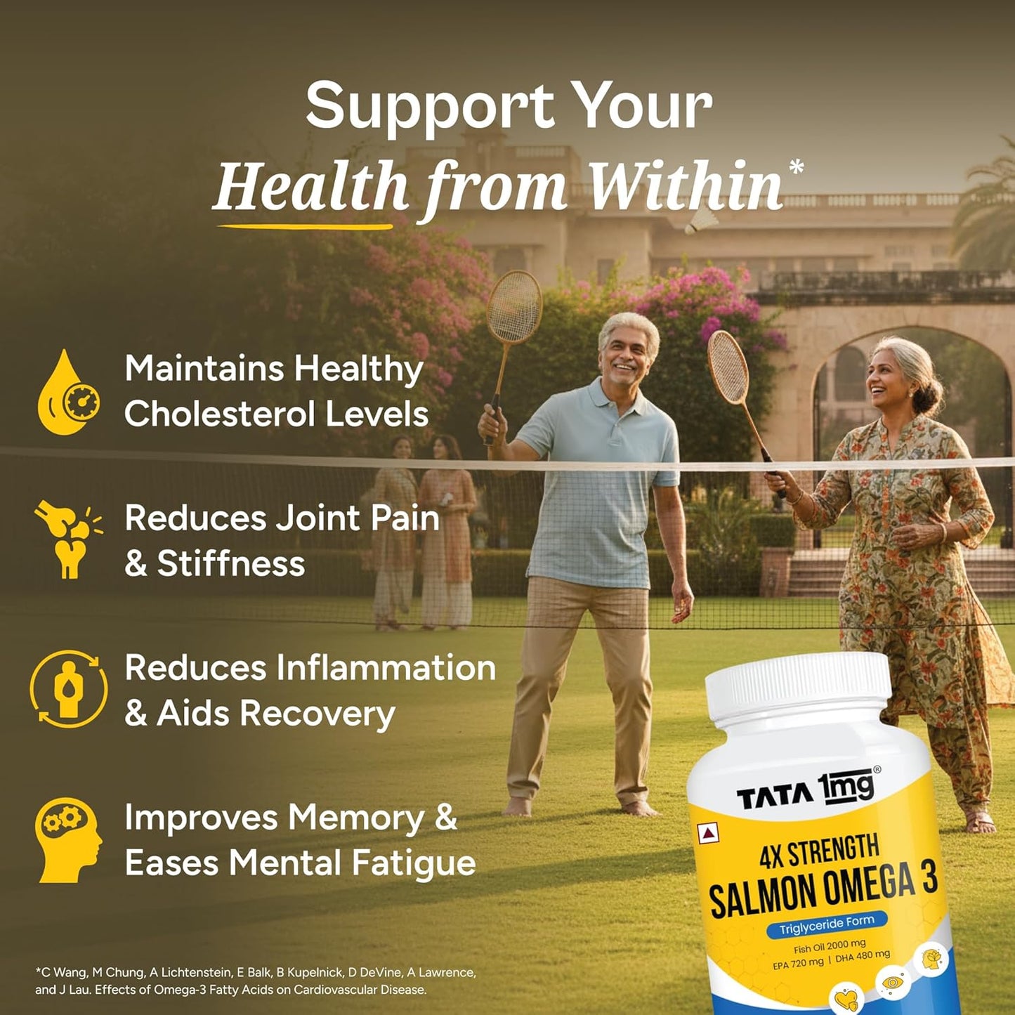 Tata 1mg Salmon 4X Omega | Omega-3 Fish Oil for Heart, Eye & Brain Health | 2000 mg Salmon Fish Oil, 720 mg EPA, 480 mg DHA | 60 Capsules