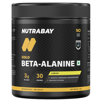 Nutrabay Gold Beta Alanine Supplement Powder 120g, Lemon Flavor – Pre Workout Amino Acid for Endurance & Fatigue Reduction