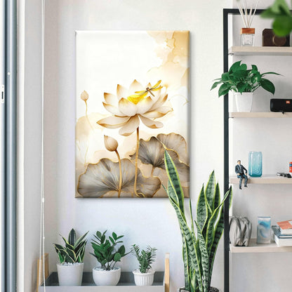 White Lotus Gold Dragonfly Canvas Art (30 x 20 Inch)