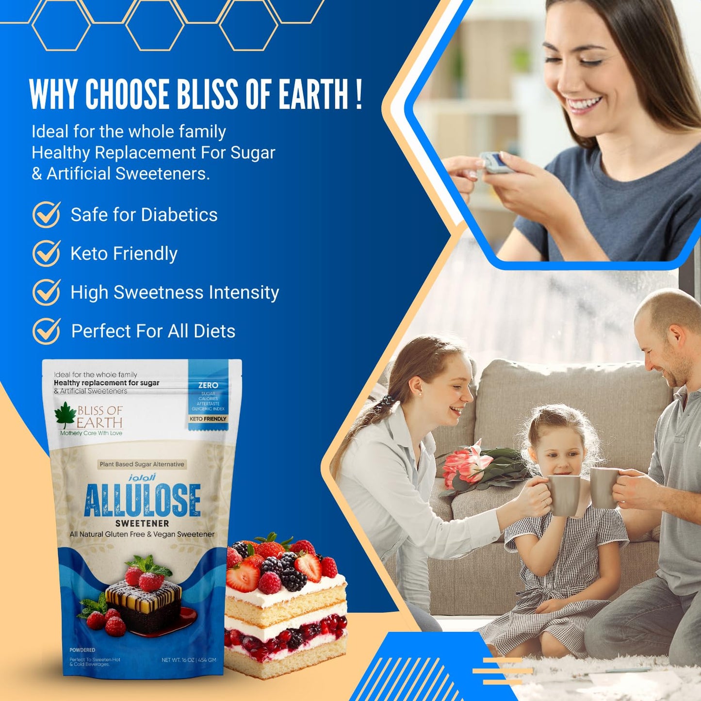 Bliss of Earth Allulose Sweetener 1 lb (454g) Zero Calorie Keto Sweetener | Natural Sugar Substitute | Zero Glycemic Allulose Powder | Non-GMO, Vegan | Ideal for Baking & Beverages