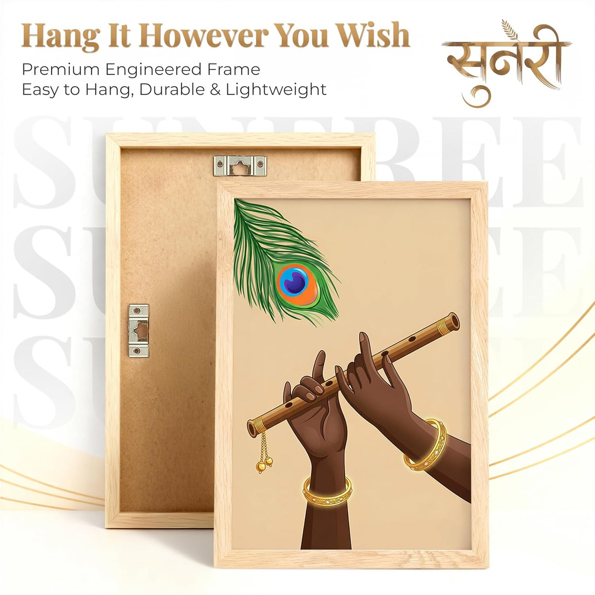 Krishna Flute Hands Charan Feet Wall Art Painting | Set of 2 Framed Paintings | Spiritual Decor for Living Room Mandir Pooja Room Bedroom | (ART 6, 13x19 INCHES)